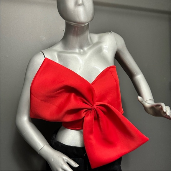 Red Bow Holiday Tube Top Blouse - Picture 4 of 4